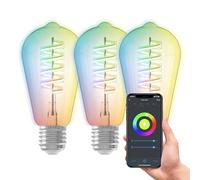 CALEX - Smart Light Bulb E27, 3-Pack, WiFi LED ST64 Bulb, RGB, App and Works with Amazon Alexa and Google Home, 4.9W