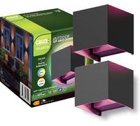 CALEX Smart Outdoor Wall Light Cube, RGB, IP54, Black, WiFi App, 2-Pack | Choose from 16 million colours outdoors, featuring IP54 weather resistance and voice control via Alexa