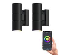 CALEX Smart Up & Down LED Wall Lamp, Set of 2, Black, Stainless Steel, App Controlled Light