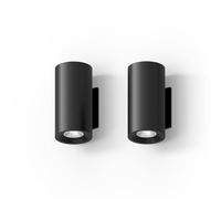 CALEX Valmer Wall Light, Indoor & Outdoor, Rechargeable, Integrated LED, Cylindrical Design, Up & Downlight, Waterproof, Black, 2-Pack