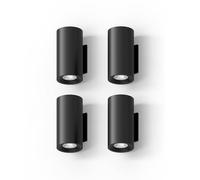 CALEX Valmer Wall Light, Indoor & Outdoor, Rechargeable, Integrated LED, Cylindrical Design, Up & Downlight, Waterproof, Black, 4-Pack