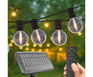 CALEX - Vista Solar String Light 10M/33FT, LED Garden Lighting, 20 Bulbs, Festoon Waterproof IP44, Cozy Lighting, Including Remote