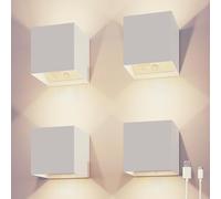 CALEX - Volterra Rechargeable Cube Wall Light, 4 Pieces, Battery Operated Up & Down Lighting, Indoor & Outdoor use, Waterproof, Wireless, Motion Sensor, White