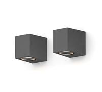 CALEX Wall Lamp Downlight Sanremo, GU10, IP54 Water & Dust Resistant, Suitable for Indoors and Outdoors, Easy Installation, Rectangle, Anthracite/Grey, 2-Pack