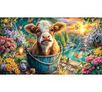 Calf-among-sunflowers-at-sunset Adult Jigsaws 1000 Pieces Puzzle Game Fun Present & Activity for Home for Adults and Kids Age 12 Years Up Educational Games 70x50/1000pcs