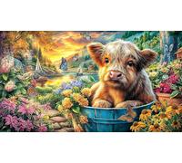 Calf-among-sunflowers-at-sunset Puzzle for Adults Kids 1000Pc Recycled Paper Puzzle Game Educational Games for Home Activity & Fun Present Great Gift Idea 38x26/1000pcs