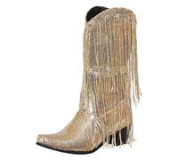 Calf Boots for Women Uk Women Mid Calf Boots Fashionable Pattern Sequin Decoration Tassel Pointed Thick Heels Slip On Shoes