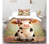 Calf Flower Wreath Bedding Set 3D Digital Printing Animal Theme Wildlife Duvet Cover Set Chic Breathable Quilt Cover for Boys & Girls with Pillow Single（135x200cm）