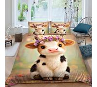 Calf Flower Wreath Bedding Set Digital Printe Animal Theme Wildlife Duvet Cover Set 3 Pieces Chic Breathable Quilt Cover Universal for All Seasons with Pillowcase King（220x240cm）