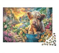 Calf in Basket 1000 Pieces Sturdy Cardboard Jigsaw Puzzles Family Educational Challenging Parent-Child Fun Party The Calf at Dusk Puzzle Game Holiday Indoor Leisure 52x38cm/1000pcs