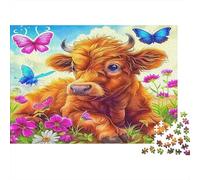Calf in Wildflower Field 1000 Piece Jigsaw Puzzle for Adults Butterflies Spring Scene Relaxing Focus Decor 70x50cm/1000pcs