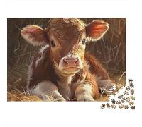 Calf Lying Hay 1000 Piece Difficult Puzzle for Adults Brown Calf Hay Farm Premium Thick Sturdy Vibrant Challenging Stress Relief 38x26cm/1000pcs