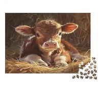 Calf Lying Hay 1000pc Jigsaw Puzzle for Seniors Brain Training Puzzle Brain Teaser Holiday Puzzle Activity Cardboard 70x50cm/1000pcs