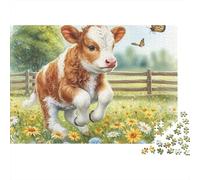 Calf Running Field 1000 Pieces Jigsaw Puzzle Colourful Playful Calf Wildflowers Home Decor Decompression Puzzle for Adults 70x50cm/1000pcs