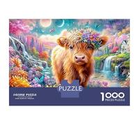 Calf with Flower Crown in A Valley 1000-Piece Jigsaw Puzzle Cute Highland Cattle Ideal for Birthday 52x38cm/1000pcs