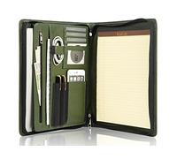 Calfinder Free Name Engraving, Writing Case, Conference Folder, Vegan Leather, A4 File Folder with Zip, Women's Pink Padfolio, Customized, Green