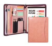 Calfinder Leather Portfolio for Women,Business Portfolio Organizer with Zipper,Pink Portfolio Binder, Interview Resume Folder with Card Holder, A4 Letter Document Organizer,Gift for Women