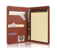 Calfinder Padfolio Binder with Zipper, PU Leather Conference Folder, 4 Ring Binder Portfolio Organizer, Business Planner Folder with A4 Writing Pad, Thin Writing Case, Gift for Women/Men, Brown