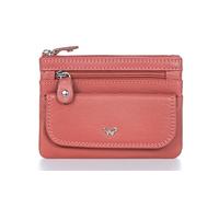 Calfnero Genuine Leather Multi-use Key and Coin Wallet with Zip and Flap Pocket - Black Case (Rose)