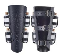 CALFOVERA 1 Pair Black Viking Faux Leather Arm Guards Archer Gauntlet Medieval Embossed Alchemy Bracers with 8 Cork Vials Retro Renaissance PU Leather Buckle Wrist Bracelets for Men Women Cosplay