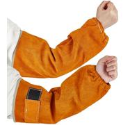 CALFOVERA 1 Pair Genuine Leather Welding Work Sleeves Brown Cowhide Arm Protection Gardening Sleeves Heat & Flame Resistant Leather Arm Guards with Kevlar Stitching and Cotton Lining for Men Women