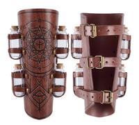 CALFOVERA 1 Pair Medieval Embossed Alchemy Bracers with 8 Cork Vials Retro Renaissance PU Leather Buckle Wrist Bracelets Brown Viking Faux Leather Arm Guards Archer Gauntlet for Men Women Cosplay