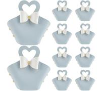 CALFOVERA 10 Sets Reusable PU Leather Bow Treat Boxes Mini Leather Gift Bags with Heart Shape Handle Light Blue Party Favor Boxes Candy Wrapping Handbags Purses for Birthday Wedding Christmas Party