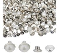 CALFOVERA 100 Sets White Pearl Rapid Rivets Studs 8.5mm DIY Leather Brass Mushroom Flat Tandy Back Rivets with Nails Nailhead Screw Back Spike Studs for Belt Boots Jacket Garment