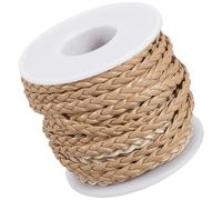 CALFOVERA 10M Flat Braided Leather Bolo Cord 5MM Woven Beige PU Leather Folded String Lace Cording Straps Rope Braiding Strip Thread for Jewelry Making Crafts Bracelet Necklace DIY Projects
