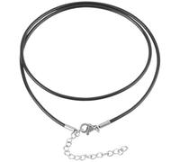 CALFOVERA 10PCS 2mm Genuine Leather Cord Necklaces Black 46cm Round Thin Real Leather Wax Rope Chain Necklace with Silver Clasps Stainless Steel Extender for Men Women Jewelry DIY Making