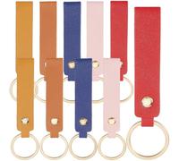 CALFOVERA 10PCS 5 Colors PU Leather Keychain Blanks with Rivets Key Rings Rectangle Leather Keychain Kits Key Chain Fob Tag Pendant Charm Keyring Holder Bulk for DIY Craft Making Engraving Tooling