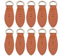 CALFOVERA 10PCS Leaf Shape Genuine Leather Zip Pulls Light Brown Cowhide Zipper Head Tab Zip Pendant Puller Replacement Zipper Tags Fixer Slider for Luggage Handbags Trouser Bag Repair Sewing Crafts