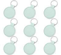 CALFOVERA 10PCS PU Leather Keychain Blanks 50mm Light Green Double Side Leather Keychain Kits with Key Rings Round Sublimation Key Fob Holder Bulk for DIY Craft Present Making Birthday Gift