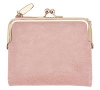 CALFOVERA 12.6 x 11.1cm Small Women RFID Coin Purse Vintage Blocking Bifold Wallet Rectangle PU Leather Ladies Compact Wallet With Zipper and Kiss Lock for Women Travel Money Organizer（Pink