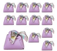 CALFOVERA 12 Pack Reusable PU Leather Party Favor Boxes with Ribbon Handle Purple Candy Wrapping Bags Mini Gift Treat Favour Cones Handbags for Wedding Baptism Birthday Halloween Party Decoration