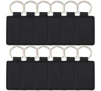 CALFOVERA 12PCS Double Side Sublimation Blank Keychain Rectangle Black PU Leather Keychain Blanks with Iron Keyring Pendant Holder Charm Key Fob Kit Bulk for DIY Craft Present Making Engraving