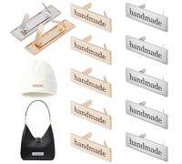 CALFOVERA 12PCS Multi-Purpose Hand Made Printed Signs Label 2 Colors Handmade Metal Labels Crochet Tags Rectangle Alloy Tag Signs Sewing Items Crafts for DIY Gift Purses Bags Shoes