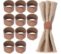 CALFOVERA 12PCS PU Leather Napkin Rings Brown Rustic Buckle Napkin Holder Vintage Leather Serviette Rings Handmade Table Decoration for Wedding Birthday Receptions Family Gatherings Dinner Party