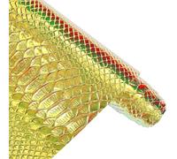 CALFOVERA 135 x 30cm Holographic Embossed PU Leather Rolls Snake Skin Synthetic Vinyl Fabric Yellow Green Crocodile Textured Leatherette Faux Leather Sheets for DIY Crafts Making Furniture Cover