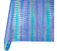 CALFOVERA 135cm x 30cm Blue Metallic Iridescent PU Leather Roll Crocodile Texture Embossed Leather Sheets Holographic Faux Snake Skin Leatherette Synthetic Vinyl Fabric for DIY Crafts Making