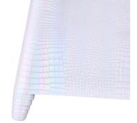 CALFOVERA 135cm x 30cm Crocodile Embossed PU Leather Sheets Holographic Leather Roll Metallic Iridescent White Snake Texture Leatherette Synthetic Vinyl Fabric for DIY Earrings Bows Crafts Making