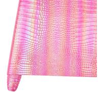 CALFOVERA 135cm x 30cm Holographic Leather Roll Pink Crocodile Texture Embossed PU Leather Sheets Metallic Iridescent Faux Snake Skin Leatherette Synthetic Vinyl Fabric for DIY Earrings Crafts Making