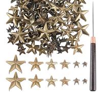 CALFOVERA 150PCS 6 Size 0.5 to 2cm Metal Star Studs Pressed Punk Claw Beads Rivets 5 Claw Tone Hand Studs Cap Nail Head with Large Eye Needles for DIY Leather Clothing Bag Shoes(Bronze)