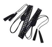 CALFOVERA 169 x 2.85CM Woven Tassel Belt for Women PU Leather Bohemian Hollow Knotted Waistband Vintage Boho Wax Rope Waistbands Western Ethnic Macrame Cowgirl Belt for Dress Skirt (Black)