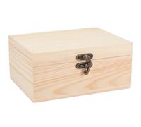 CALFOVERA 17 x 13 x 8cm Small Unpainted Wooden Box with Metal Clasps Hinged Lid Blank Plain Unfinished BurlyWood Rectangle Jewelry Storage Case Chest for Jewelry Art Hobby Treasure Gift Holder