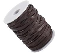 CALFOVERA 18.28M x 5MM Flat Genuine Leather Cord String for Crafts Dark Brown Real Leather Thin Strap Strip Lace Cording Rope Braiding Strip Thread for Jewelry Making Necklace Bracelets Beading