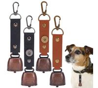 CALFOVERA 2 Colors 4PCS PU Leather Dog Cowbell Loud Hiking Bells Pendant Keychain Pet Bronze Bells Tracker Noise Maker Multi Functional with Alloy Lobster Clasp for Camping Climbing Dog Accessories