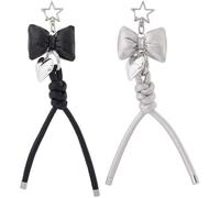 CALFOVERA 2 Colors PU Leather Bow Keychain Bowknot Key Chain Keyring Purse Charm Key Ring with Braided Strap Heart Pendant for Ladies Handbags Backpacks Car Key Decorative Fashion Bag Accessory Gift