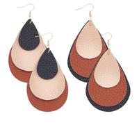CALFOVERA 2 Pair 2 Styles Boho Chic Faux Leather Triple Layer Teardrop Earring Lightweight Waterdrop Pendant Dangle Drop Bohemian Hippie Statement Charm Jewelry for Women Jewelry Accessories