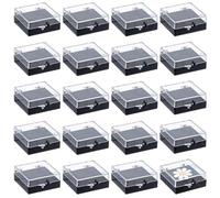 CALFOVERA 20Pcs Clear Lapel Pin Box Plastic Transparent Square Badge Brooch Gift Storage Presentation Display Holder Case Boxes with Black Sponge for Gemstone Jewelry Crystal Diamond Accessories